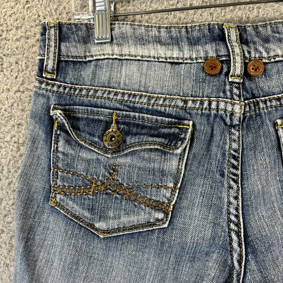 Y2K Mudd Jeans Sz 5 Grunge Skater VTG Crop Distressed Patched Low Rise Jean - Picture 5 of 11